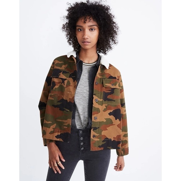 Madewell Northward Cropped Army Jacket in Cottontail Camo: Sherpa Edition - Picture 1 of 5